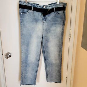 Bazilika Women's Denim Blue Jeans with Black Belt Waist 38 USA 100% Cotton